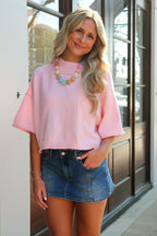 Soft Shift Marled Knit Mock Neck Short Sleeve Sweater - Madison and Mallory