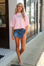 Soft Shift Marled Knit Mock Neck Short Sleeve Sweater - Madison and Mallory