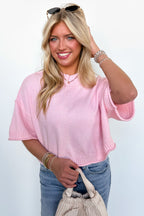 Soft Shift Marled Knit Mock Neck Short Sleeve Sweater - Madison and Mallory