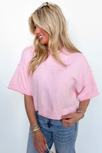 Soft Shift Marled Knit Mock Neck Short Sleeve Sweater - Madison and Mallory