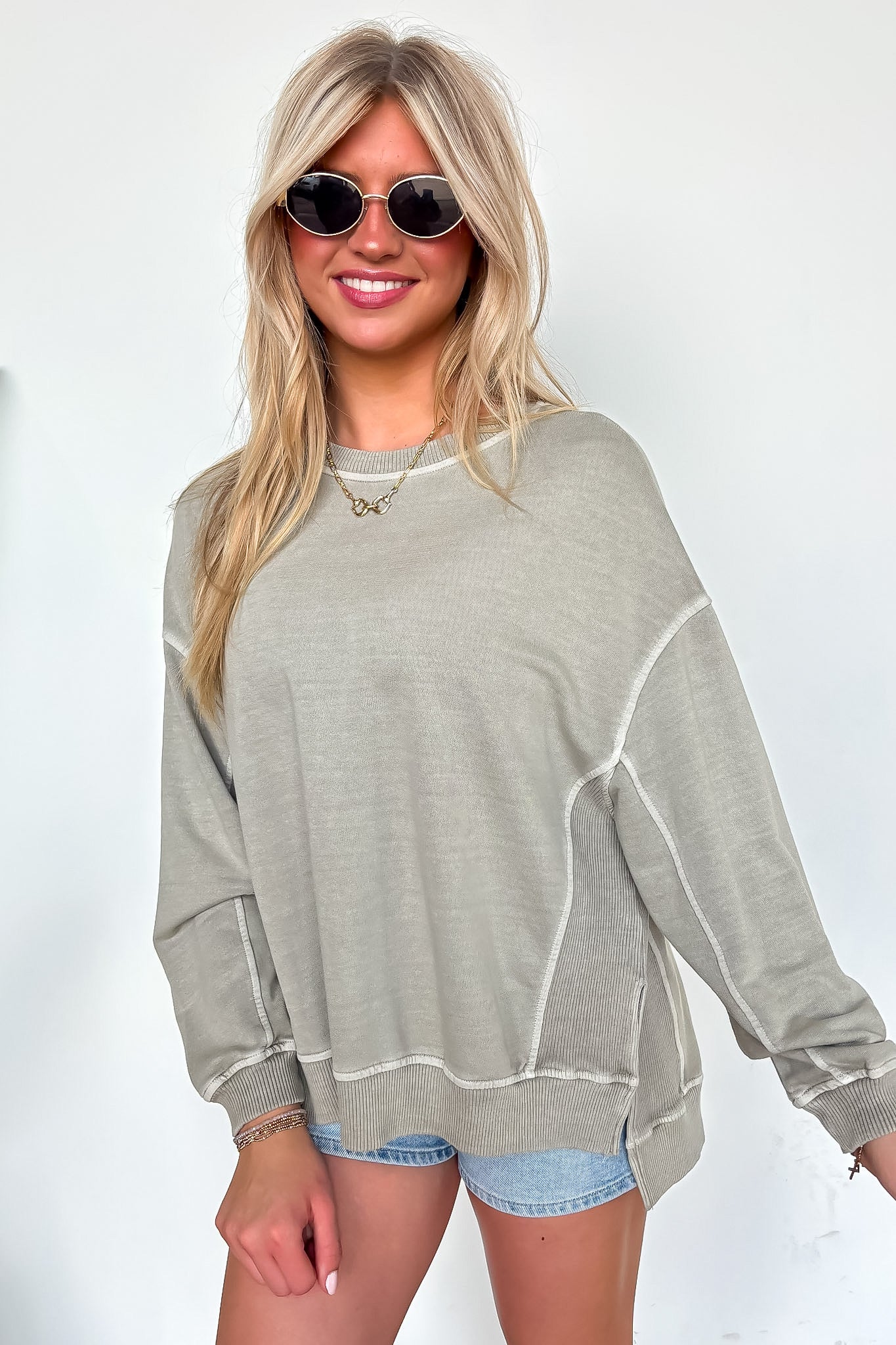 Ash Mocha / S Soft Slate French Terry Pigment Washed Pullover - Madison and Mallory