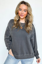 Black / S Soft Slate French Terry Pigment Washed Pullover - Madison and Mallory