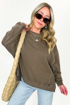 Brown / S Soft Slate French Terry Pigment Washed Pullover - Madison and Mallory