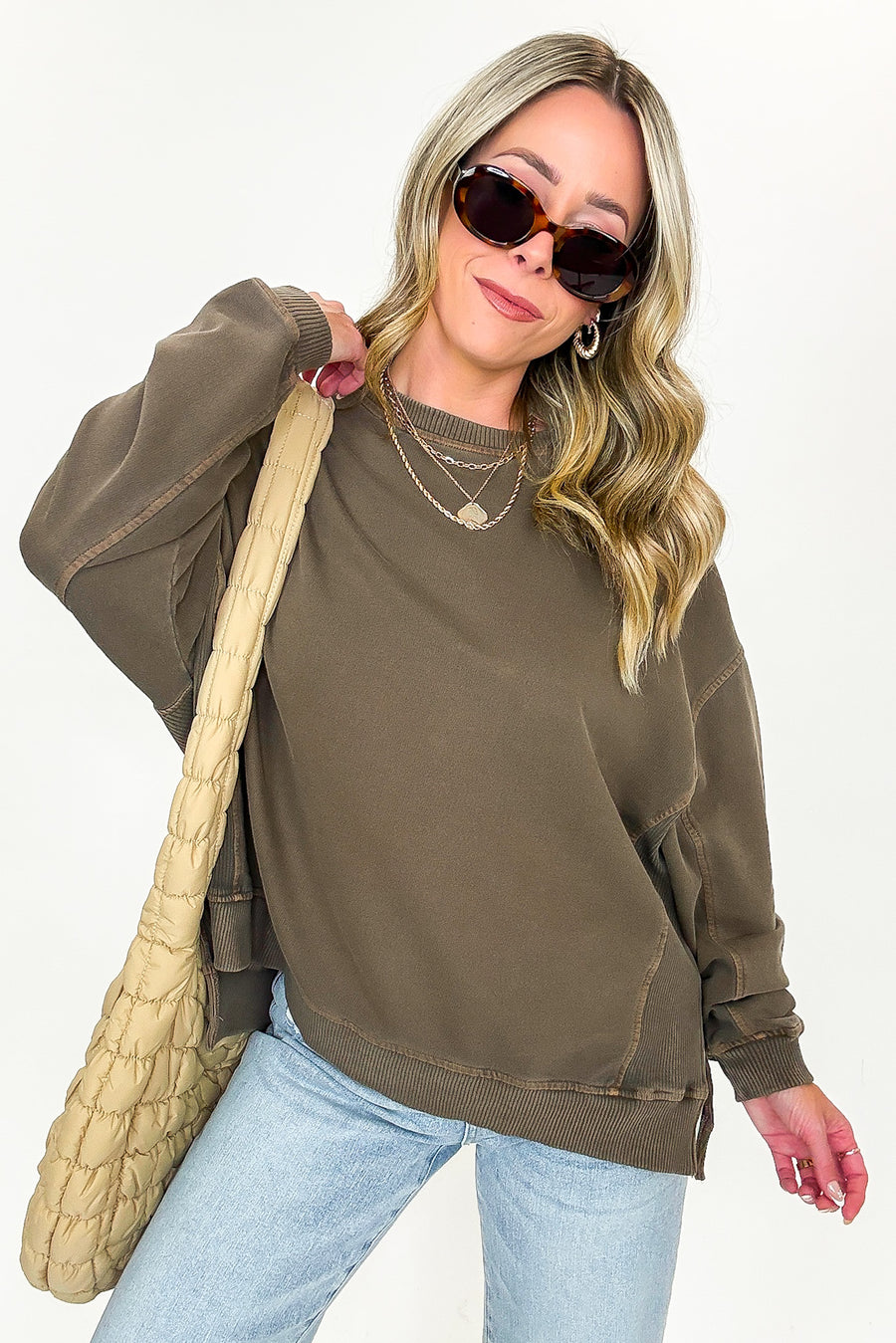 Brown / S Soft Slate French Terry Pigment Washed Pullover - Madison and Mallory