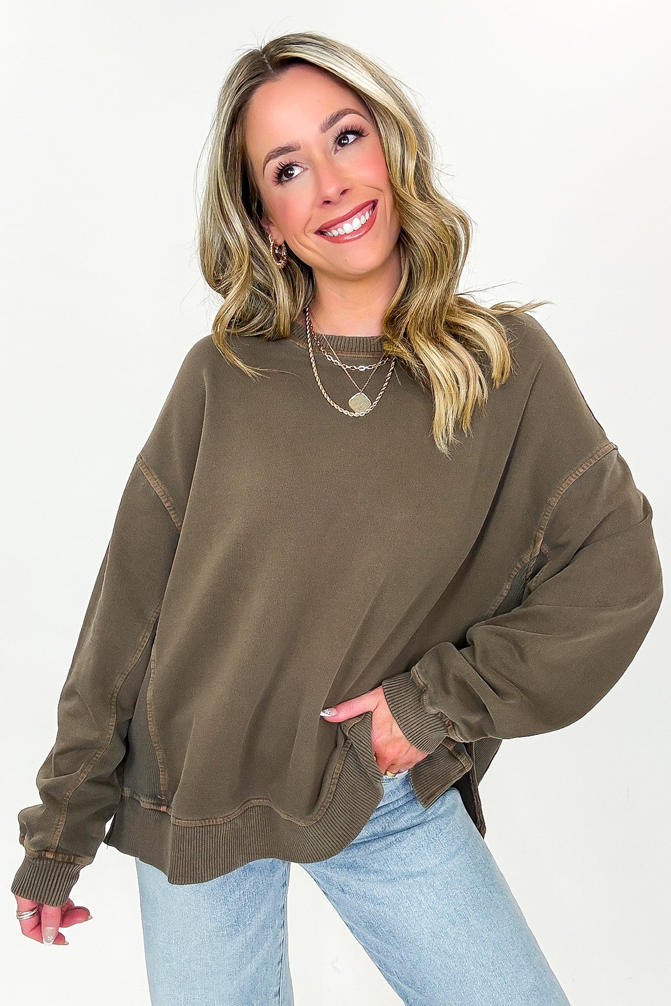 Soft Slate French Terry Pigment Washed Pullover - Madison and Mallory