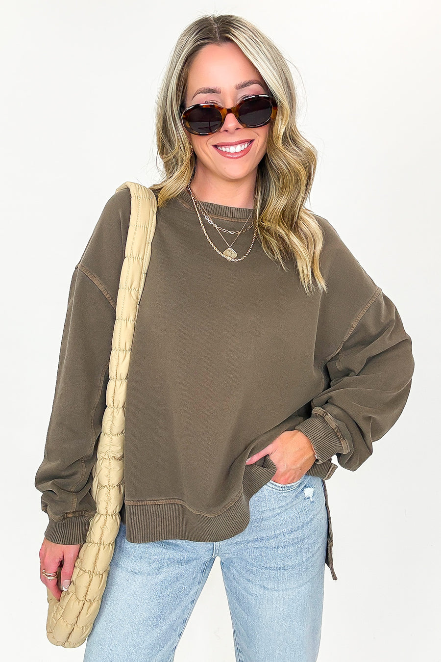 Soft Slate French Terry Pigment Washed Pullover - Madison and Mallory