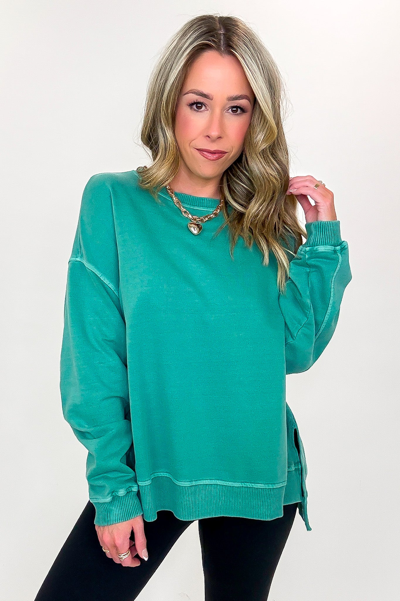 Dark Green / S Soft Slate French Terry Pigment Washed Pullover - Madison and Mallory
