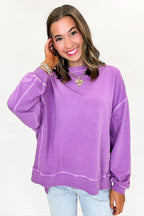 Light Plum / S Soft Slate French Terry Pigment Washed Pullover - Madison and Mallory
