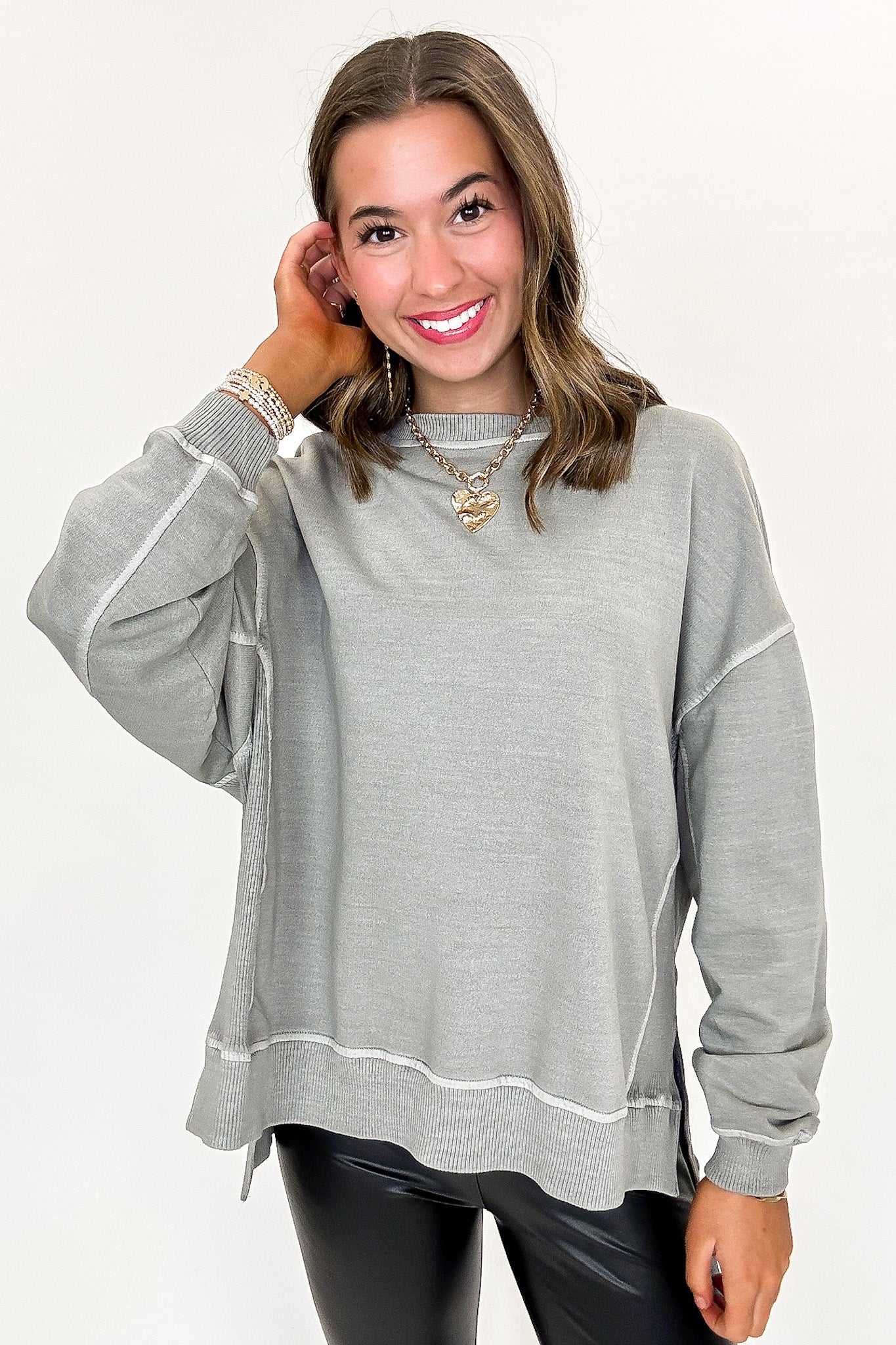 Soft Slate French Terry Pigment Washed Pullover - Madison and Mallory