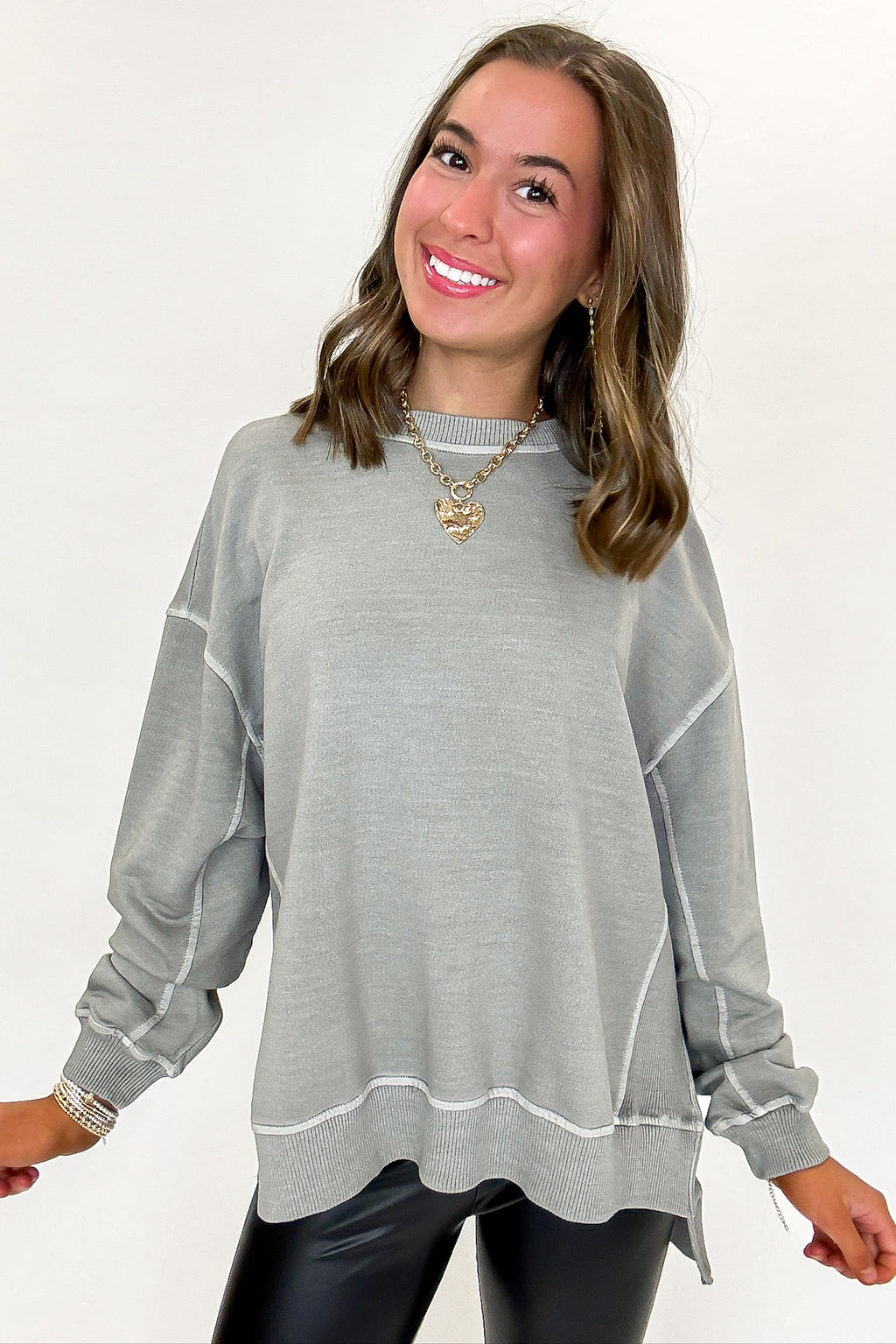 Sleet / S Soft Slate French Terry Pigment Washed Pullover - Madison and Mallory