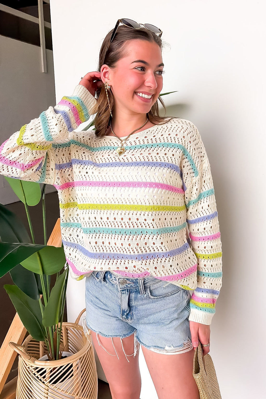 Soft Streaks Open Knit Striped Sweater - Madison and Mallory