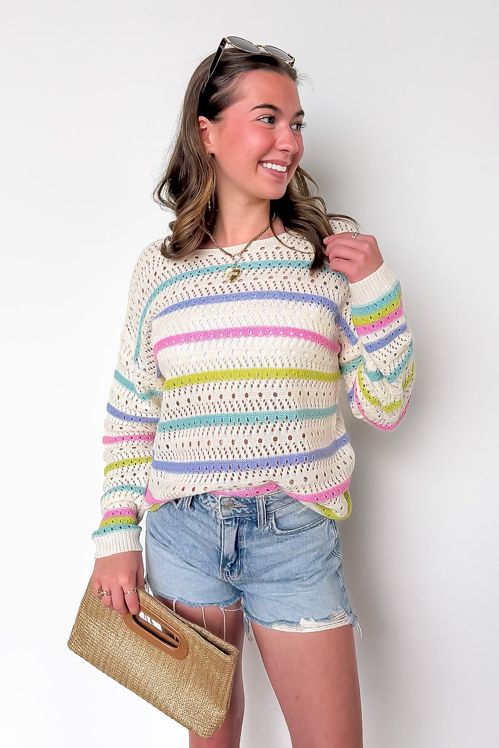 Soft Streaks Open Knit Striped Sweater - Madison and Mallory