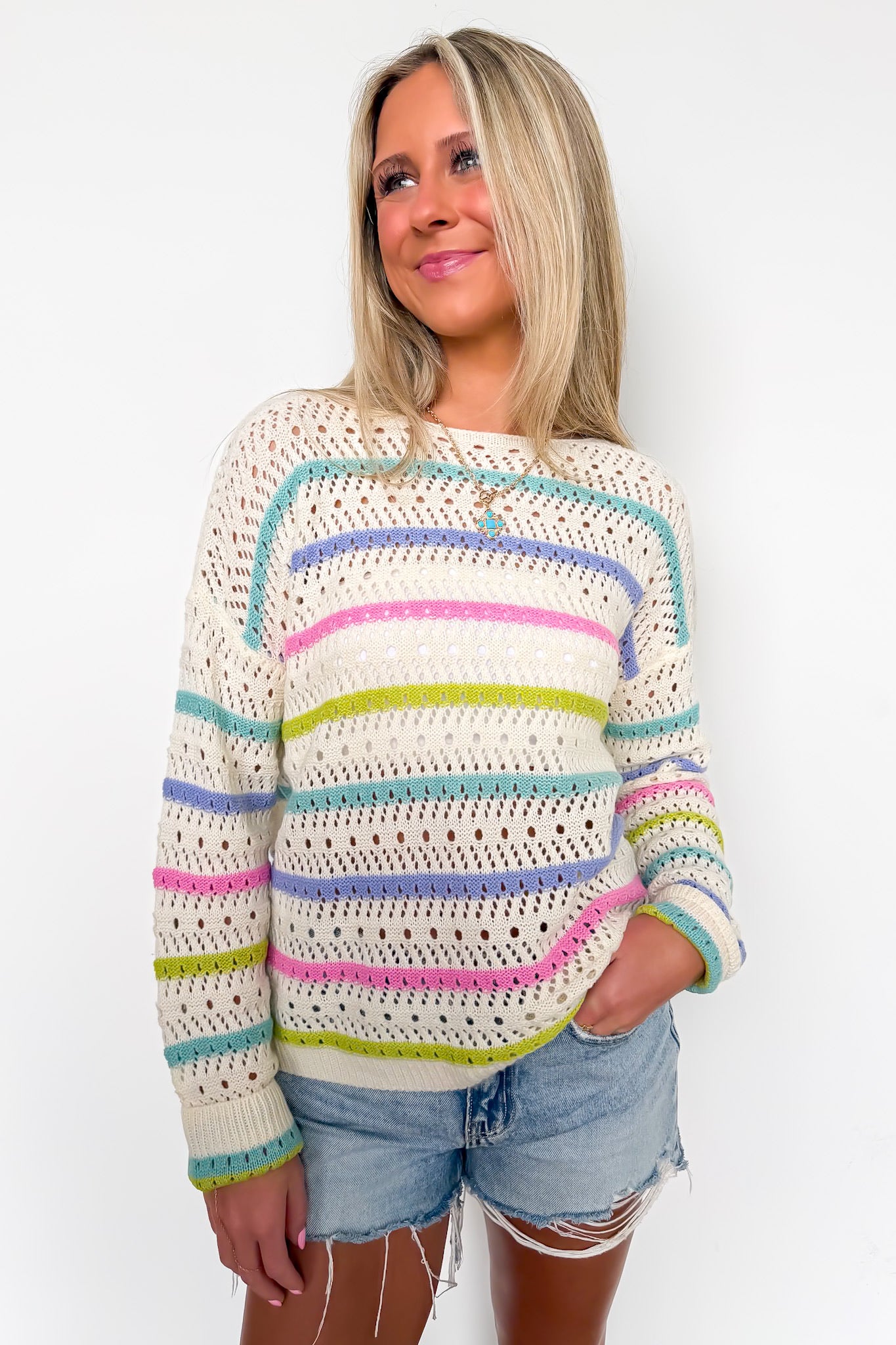 Soft Streaks Open Knit Striped Sweater - Madison and Mallory
