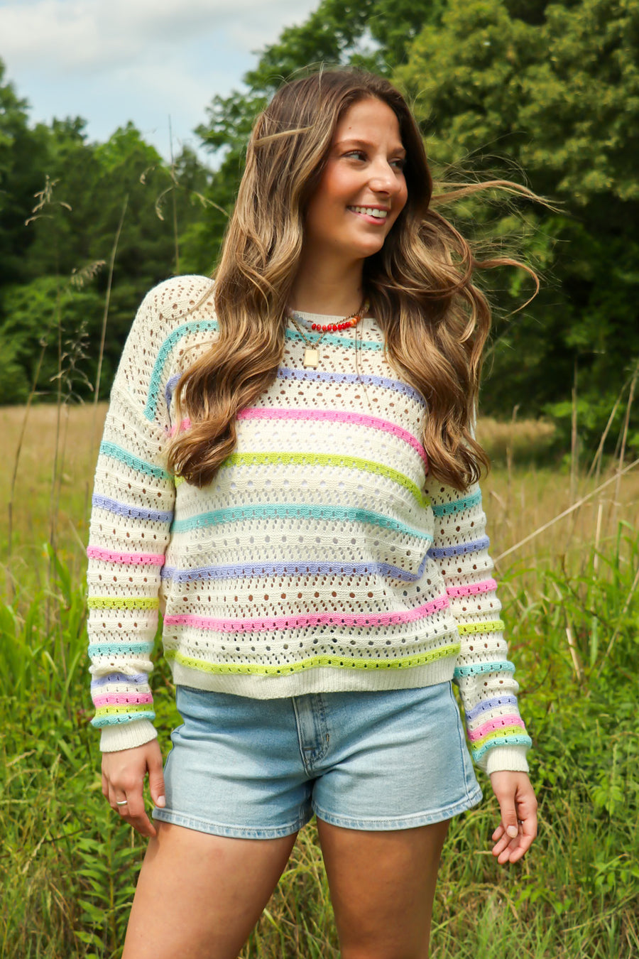 Soft Streaks Open Knit Striped Sweater - Madison and Mallory