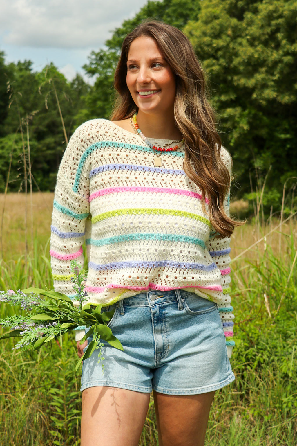 Soft Streaks Open Knit Striped Sweater - Madison and Mallory