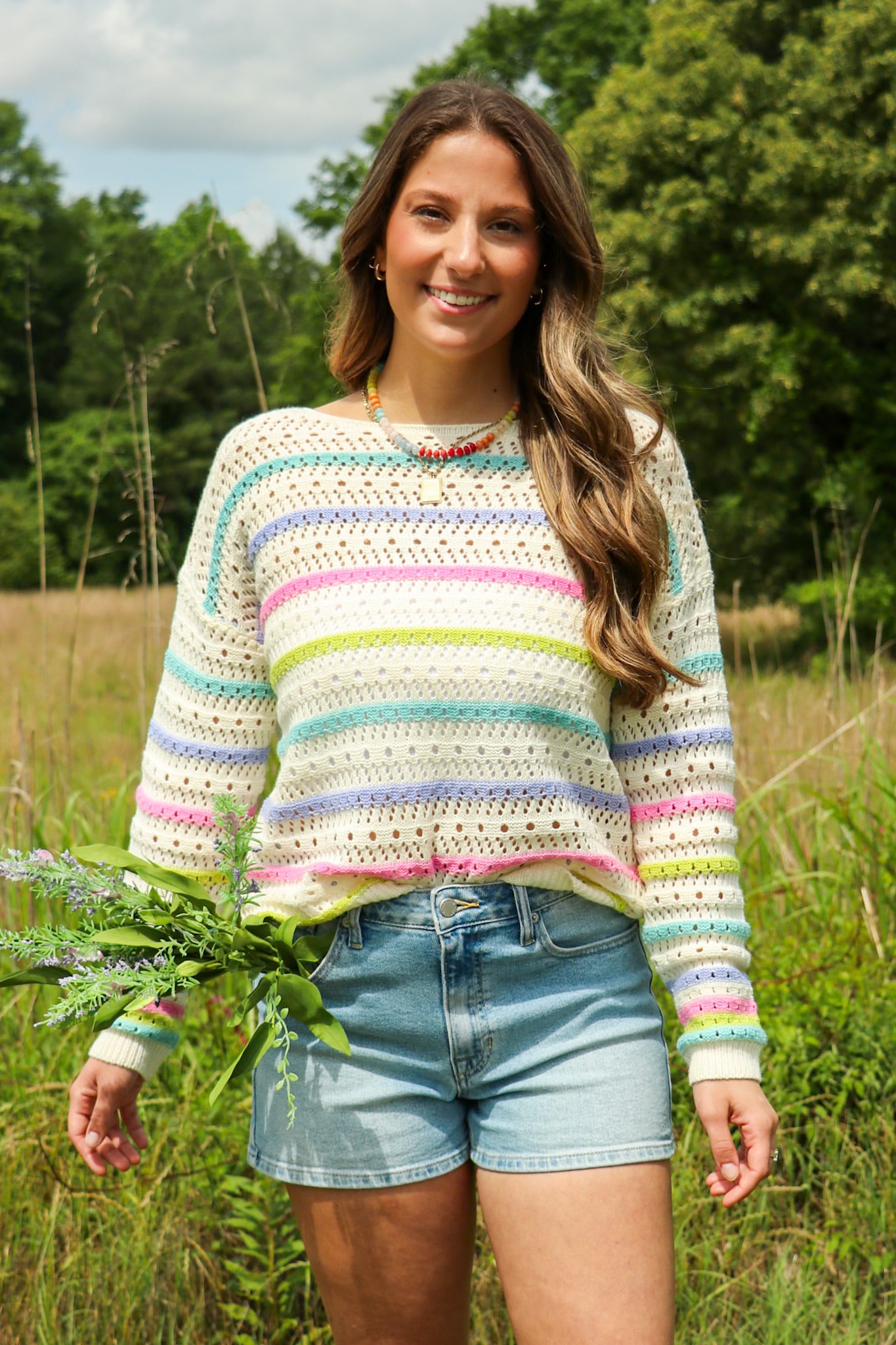 Soft Streaks Open Knit Striped Sweater - Madison and Mallory