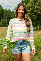 Soft Streaks Open Knit Striped Sweater - Madison and Mallory