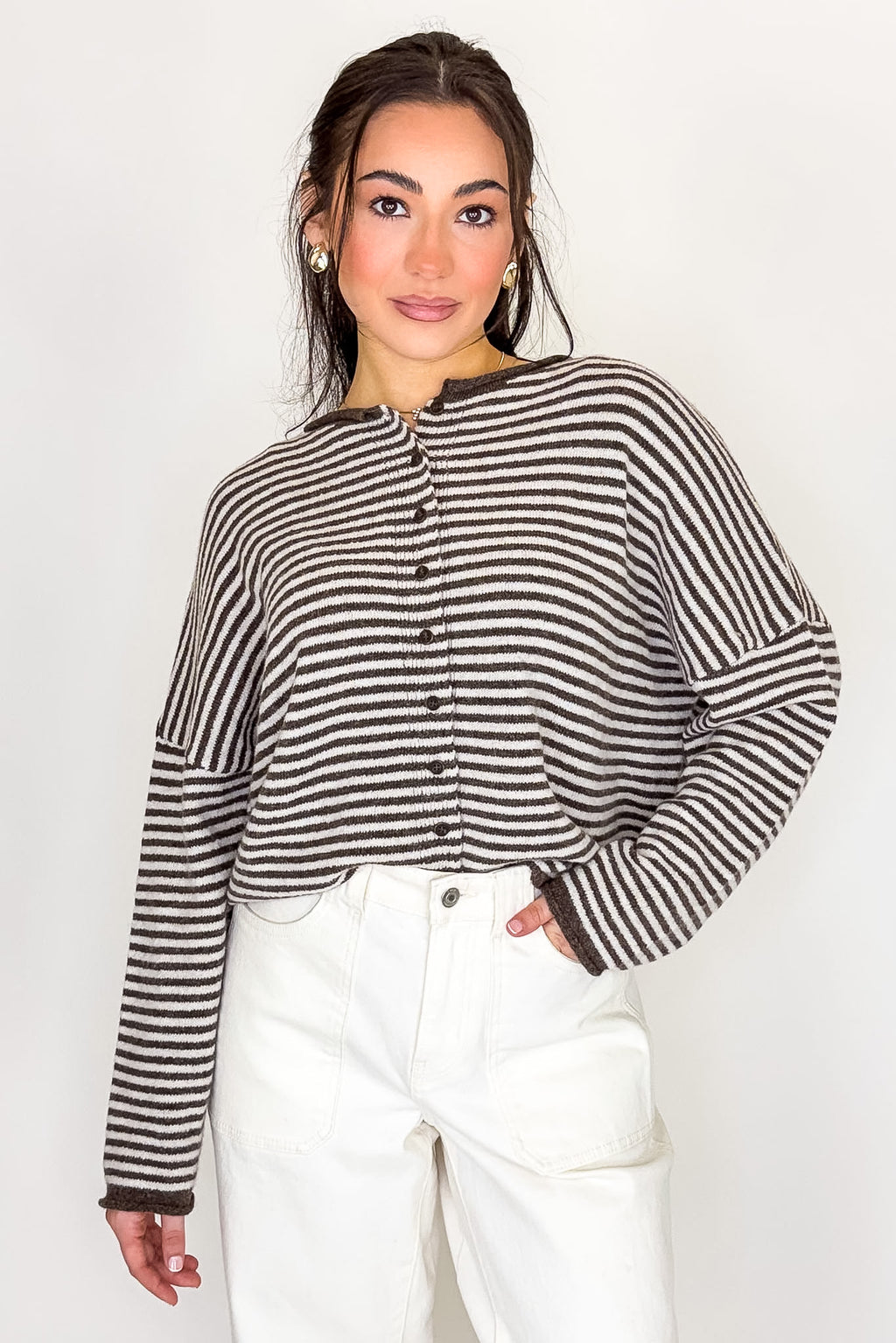Brown / S Soft Stripe Cardigan - Madison and Mallory