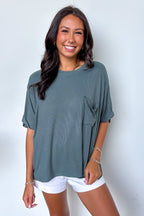 Ash Jade / S Soft Structure Relaxed Ribbed Pocket Top - Madison and Mallory