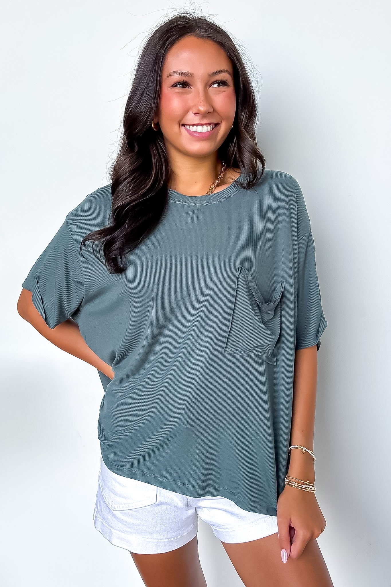 Soft Structure Relaxed Ribbed Pocket Top - BACK IN STOCK