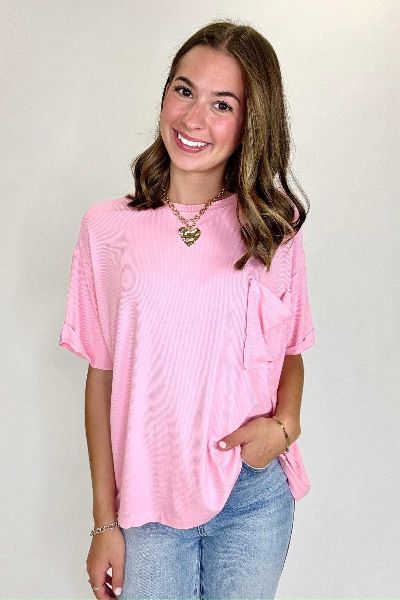 Soft Structure Relaxed Ribbed Pocket Top - BACK IN STOCK - Madison and Mallory
