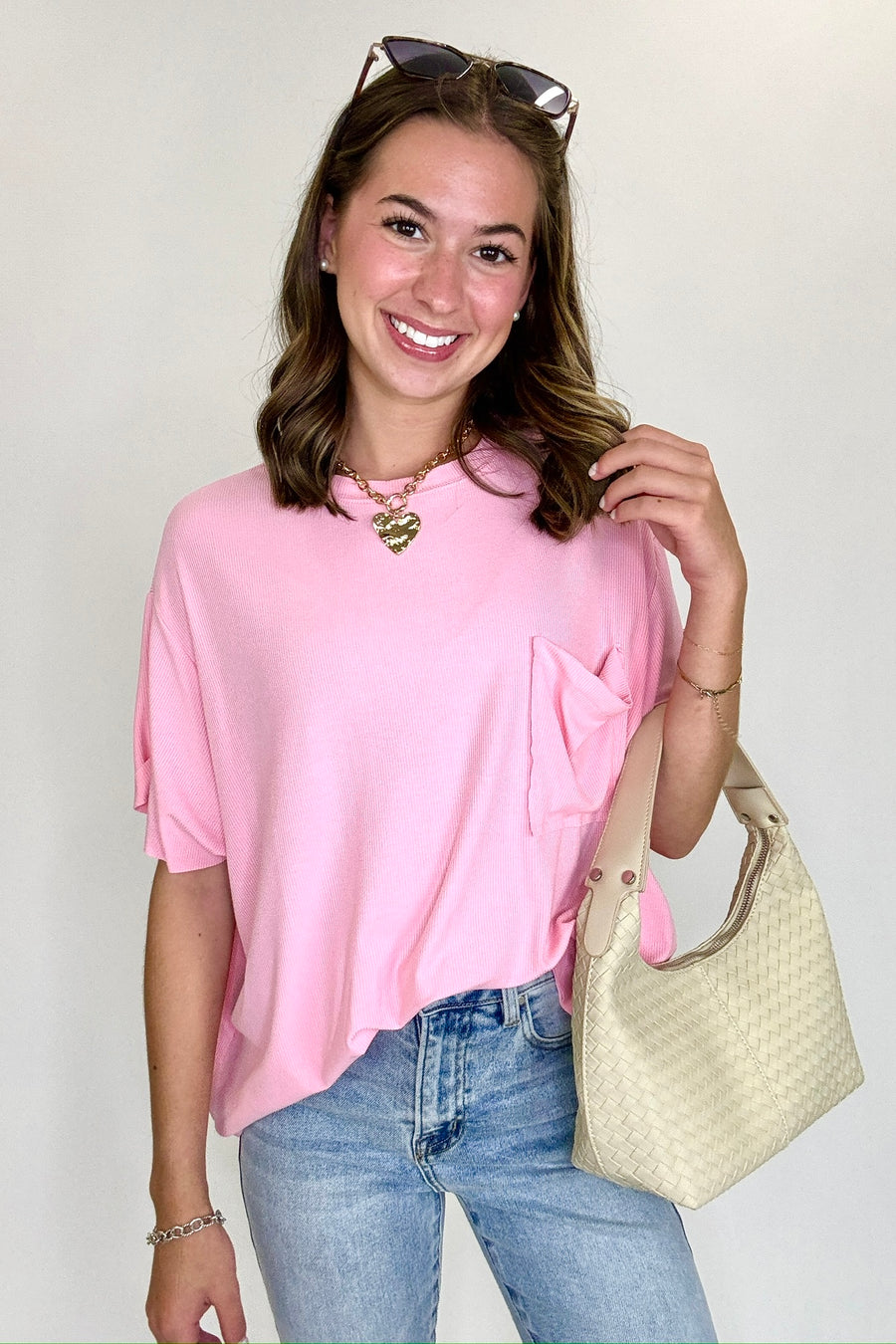 Dark Pink / S Soft Structure Relaxed Ribbed Pocket Top - BACK IN STOCK - Madison and Mallory