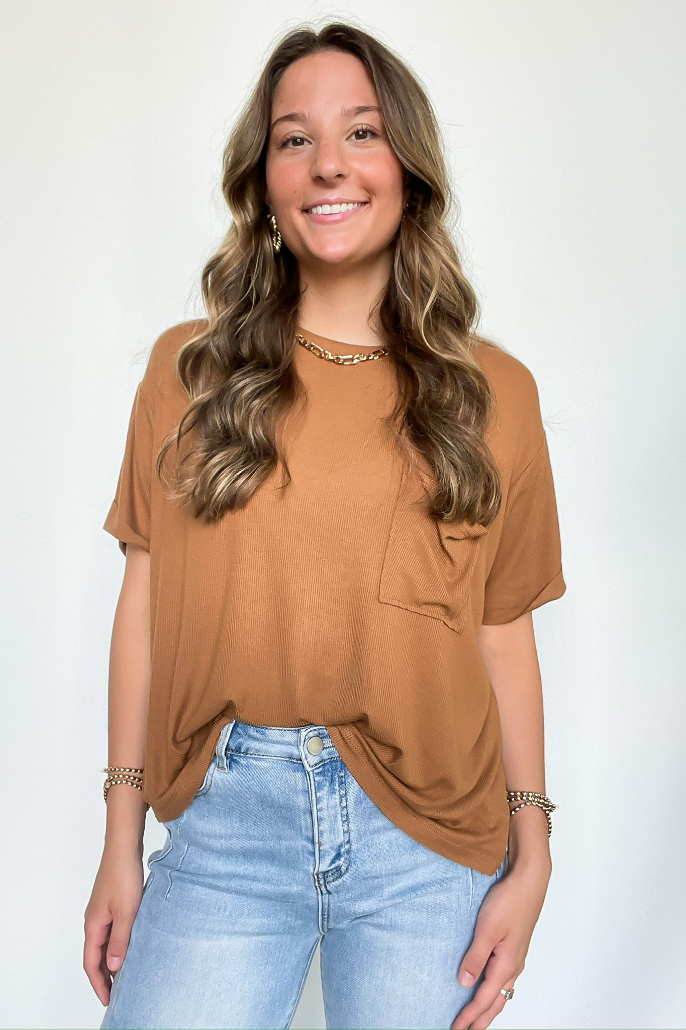 Soft Structure Relaxed Ribbed Pocket Top - BACK IN STOCK - Madison and Mallory