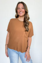 Deep Camel / S Soft Structure Relaxed Ribbed Pocket Top - Madison and Mallory