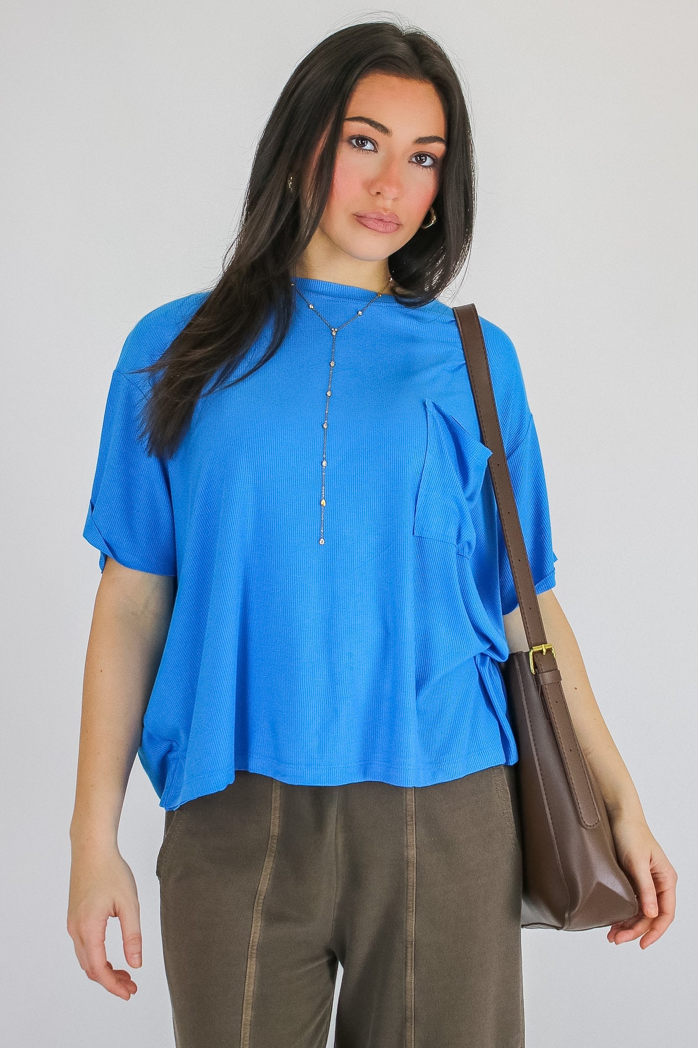 Soft Structure Relaxed Ribbed Pocket Top