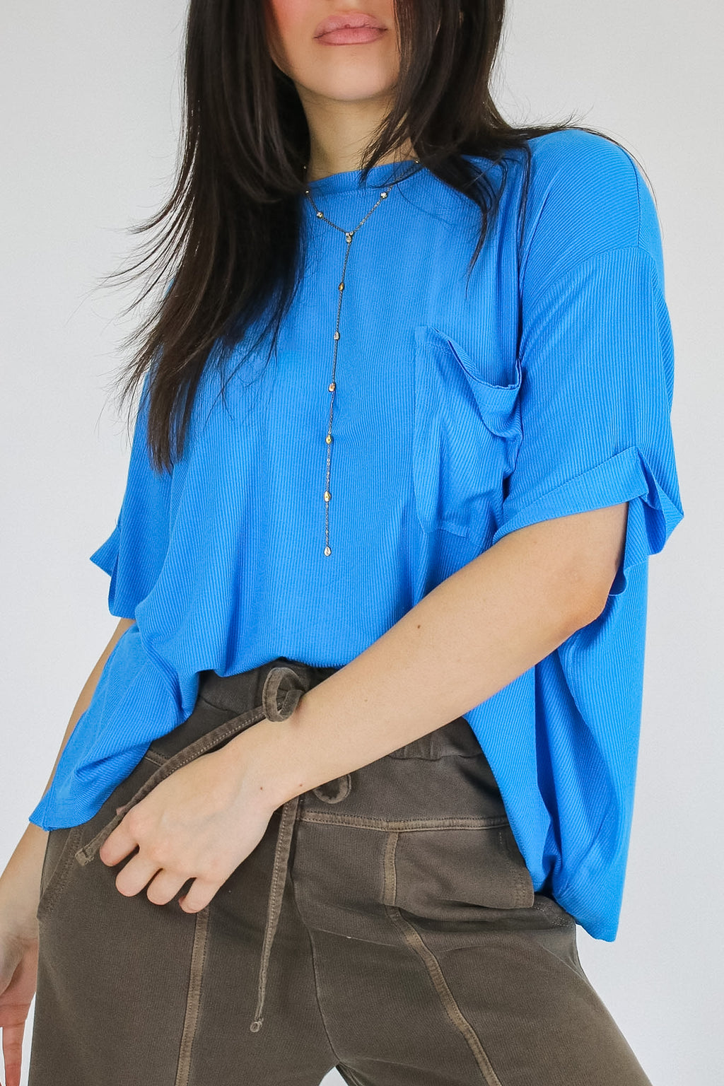 Soft Structure Relaxed Ribbed Pocket Top