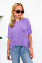 Lavender / S Soft Structure Relaxed Ribbed Pocket Top - Madison and Mallory