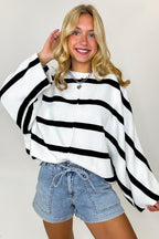 S / Off White/Black Softline Striped Knit Sweater - Madison and Mallory