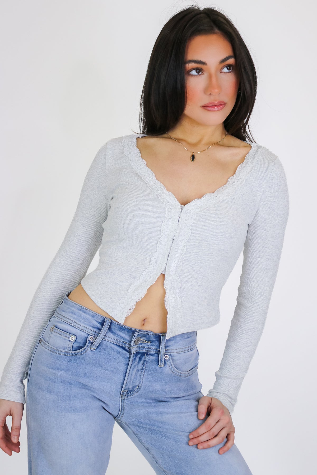 Softly Styled Lace Trim Knit Top