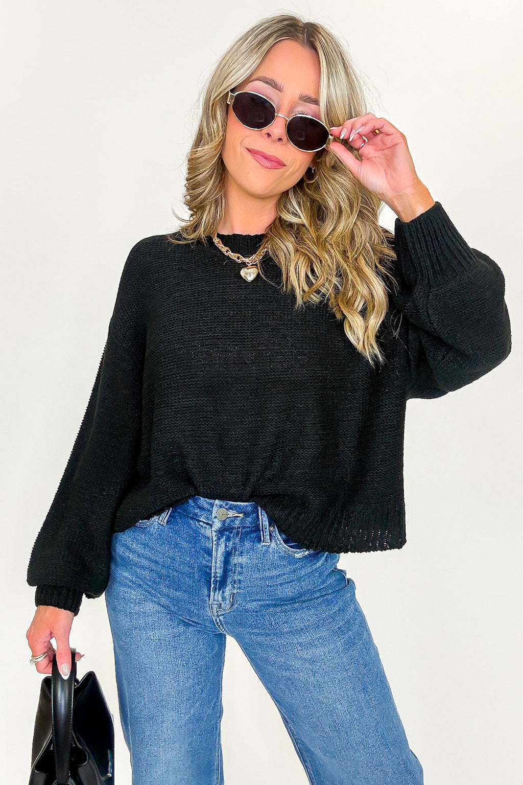 Black / SM Softscape Oversized Balloon Sleeve Sweater - Madison and Mallory