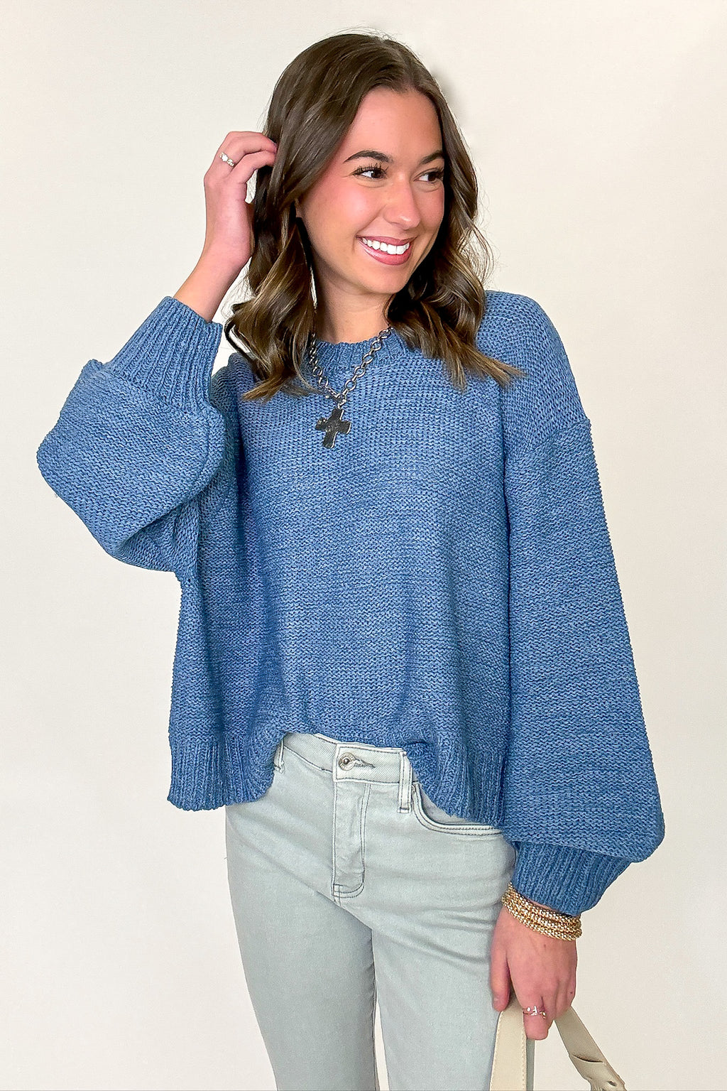 Dusty Blue / SM Softscape Oversized Balloon Sleeve Sweater - Madison and Mallory