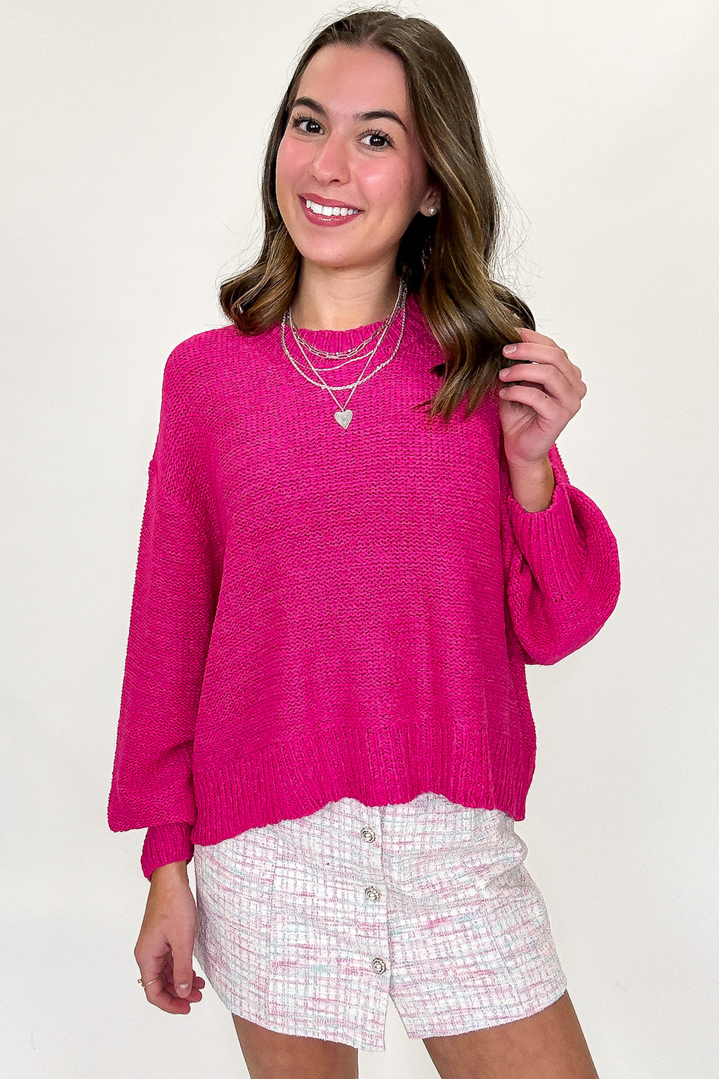 Hot Pink / SM Softscape Oversized Balloon Sleeve Sweater - Madison and Mallory