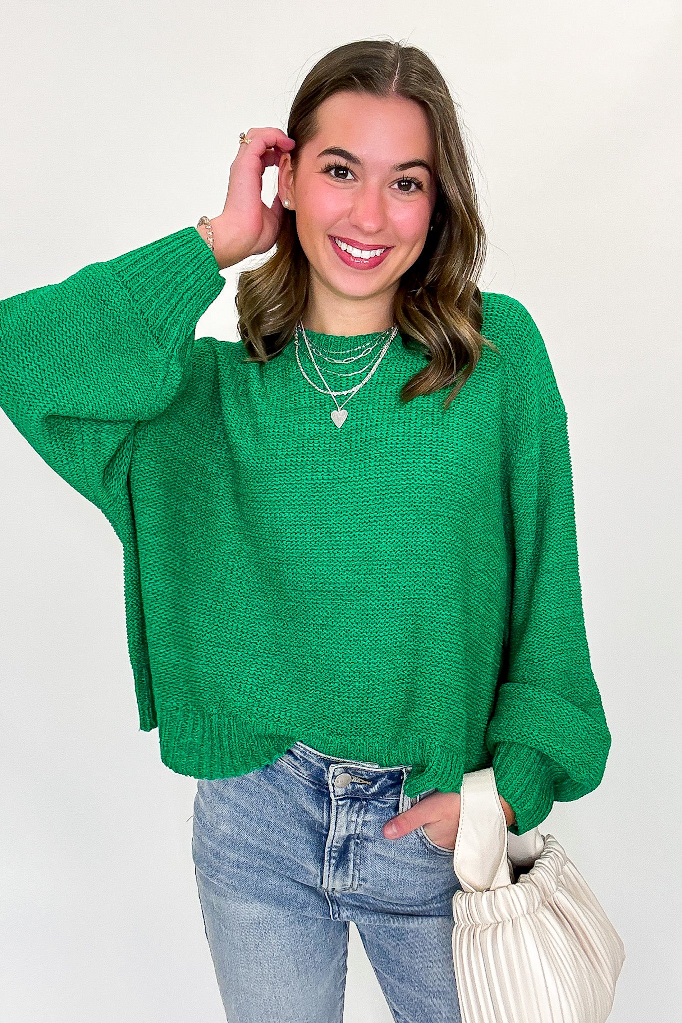 Kelly Green / SM Softscape Oversized Balloon Sleeve Sweater - BACK IN STOCK - Madison and Mallory
