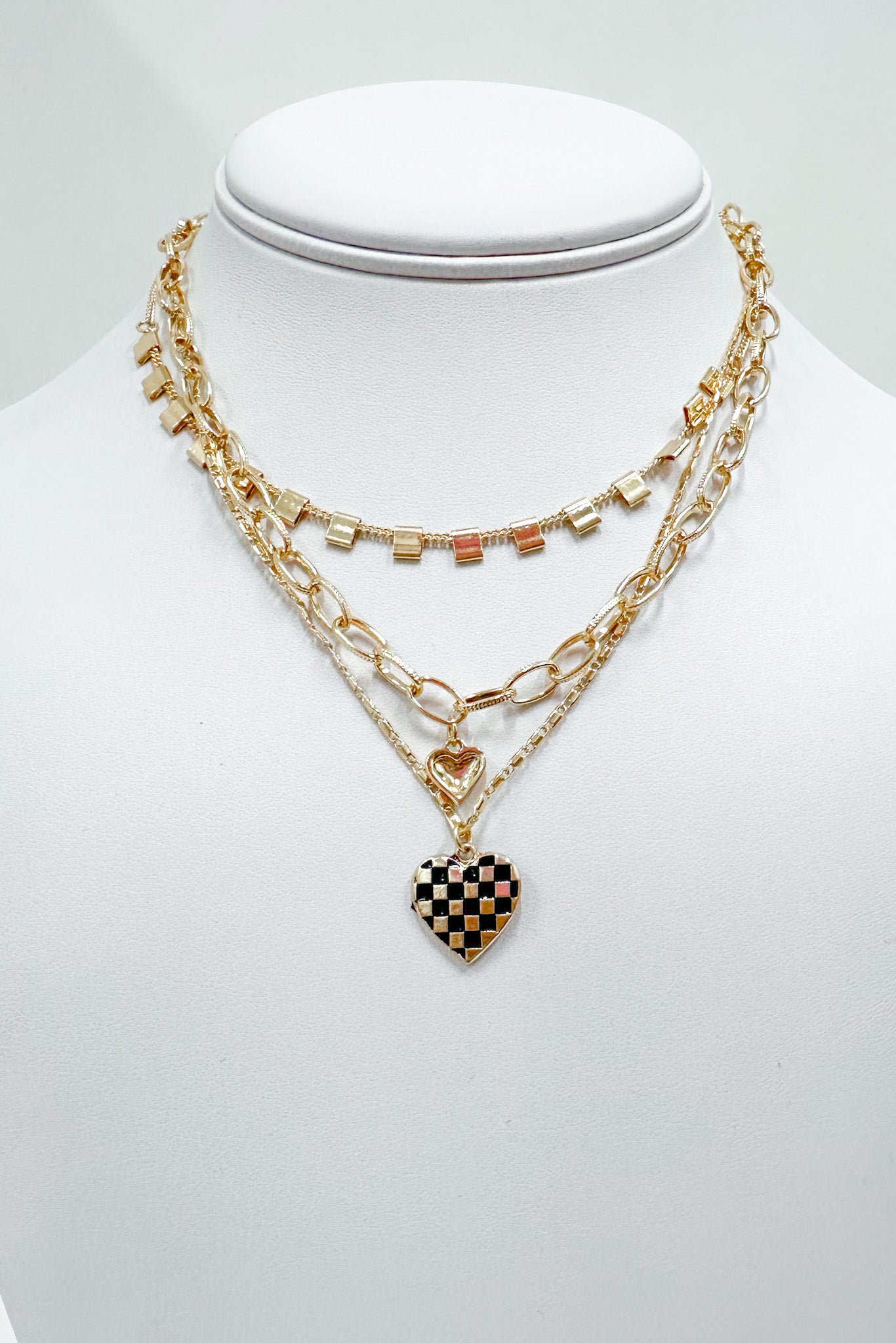 Gold Soiree of Love Triple Layer Heart Charm Layered Necklace - Madison and Mallory