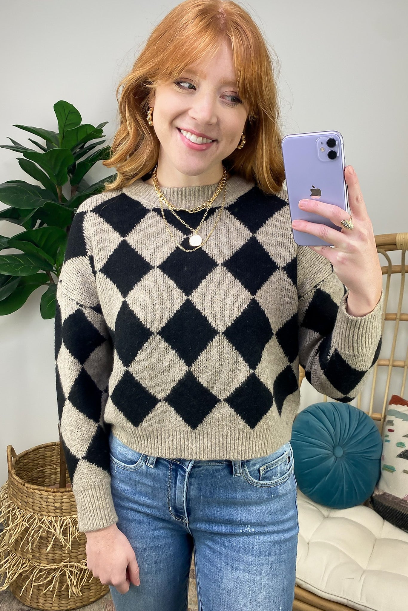  Solene Harlequin Knit Sweater - FINAL SALE - Madison and Mallory
