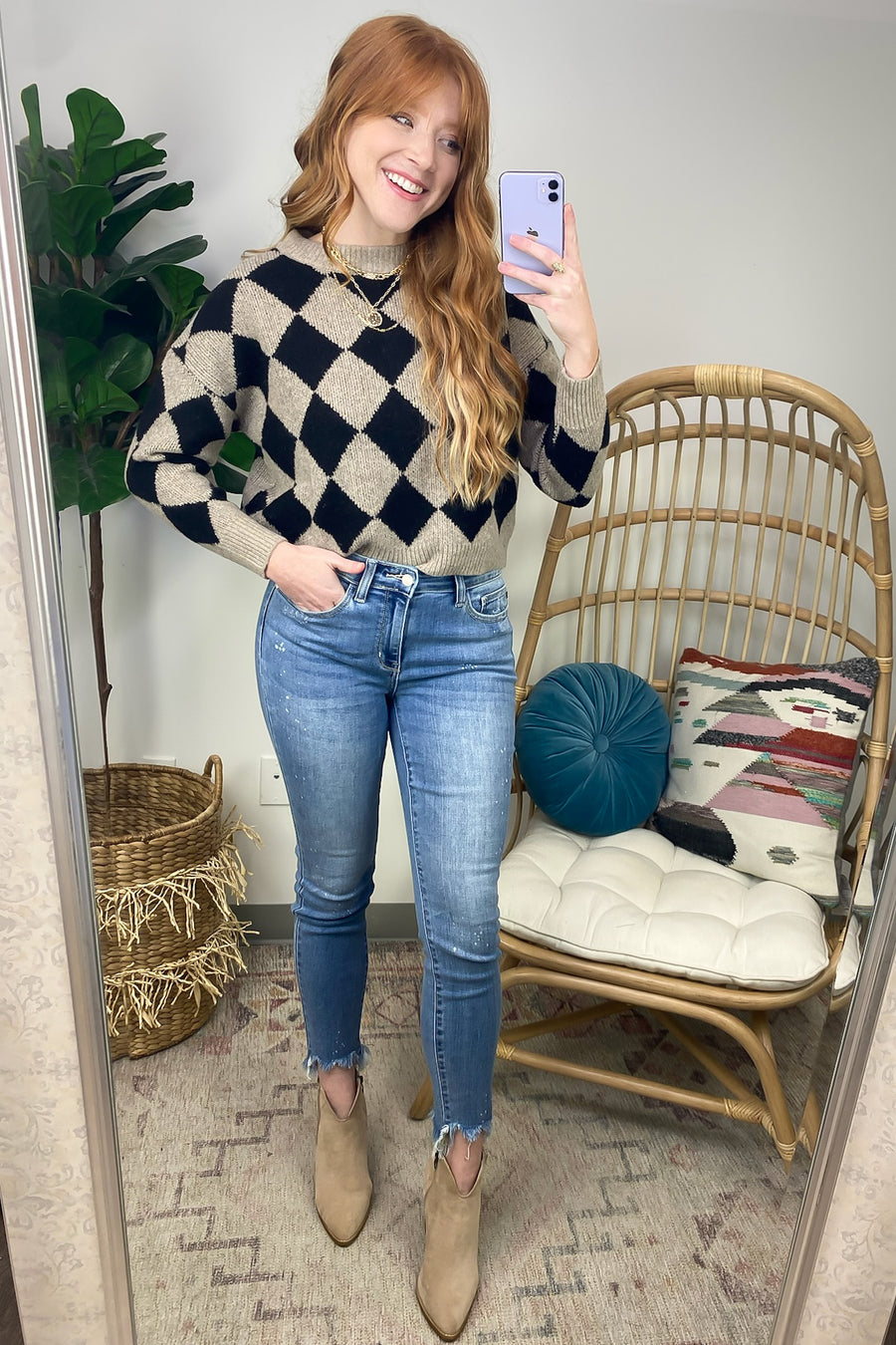  Solene Harlequin Knit Sweater - Madison and Mallory