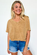 Soleil Acid Wash V-Neck Relaxed Fit Top - BACK IN STOCK - Madison and Mallory