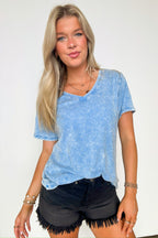 Soleil Acid Wash V-Neck Relaxed Fit Top - BACK IN STOCK - Madison and Mallory