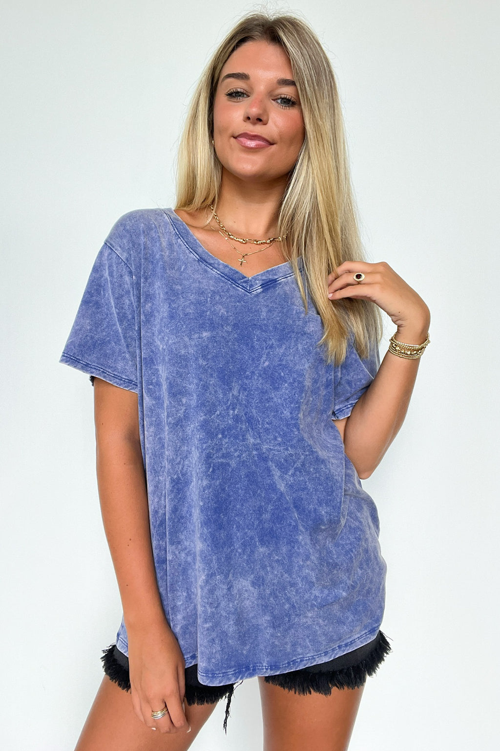 Soleil Acid Wash V-Neck Relaxed Fit Top - BACK IN STOCK - Madison and Mallory