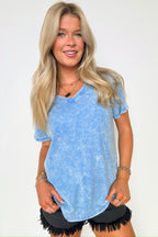  Soliel Acid Wash V-Neck Relaxed Fit Top - BACK IN STOCK - Madison and Mallory