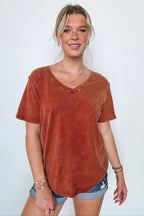 Soliel Acid Wash V-Neck Relaxed Fit Top - BACK IN STOCK - Madison and Mallory