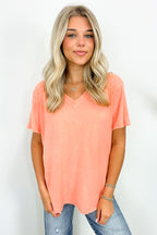 Soleil Acid Wash V-Neck Relaxed Fit Top - BACK IN STOCK - Madison and Mallory