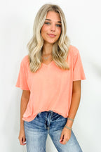 Soleil Acid Wash V-Neck Relaxed Fit Top - BACK IN STOCK - Madison and Mallory