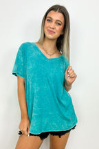  Soliel Acid Wash V-Neck Relaxed Fit Top - BACK IN STOCK - Madison and Mallory