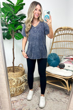  Soliel Acid Wash V-Neck Relaxed Fit Top - BACK IN STOCK - Madison and Mallory