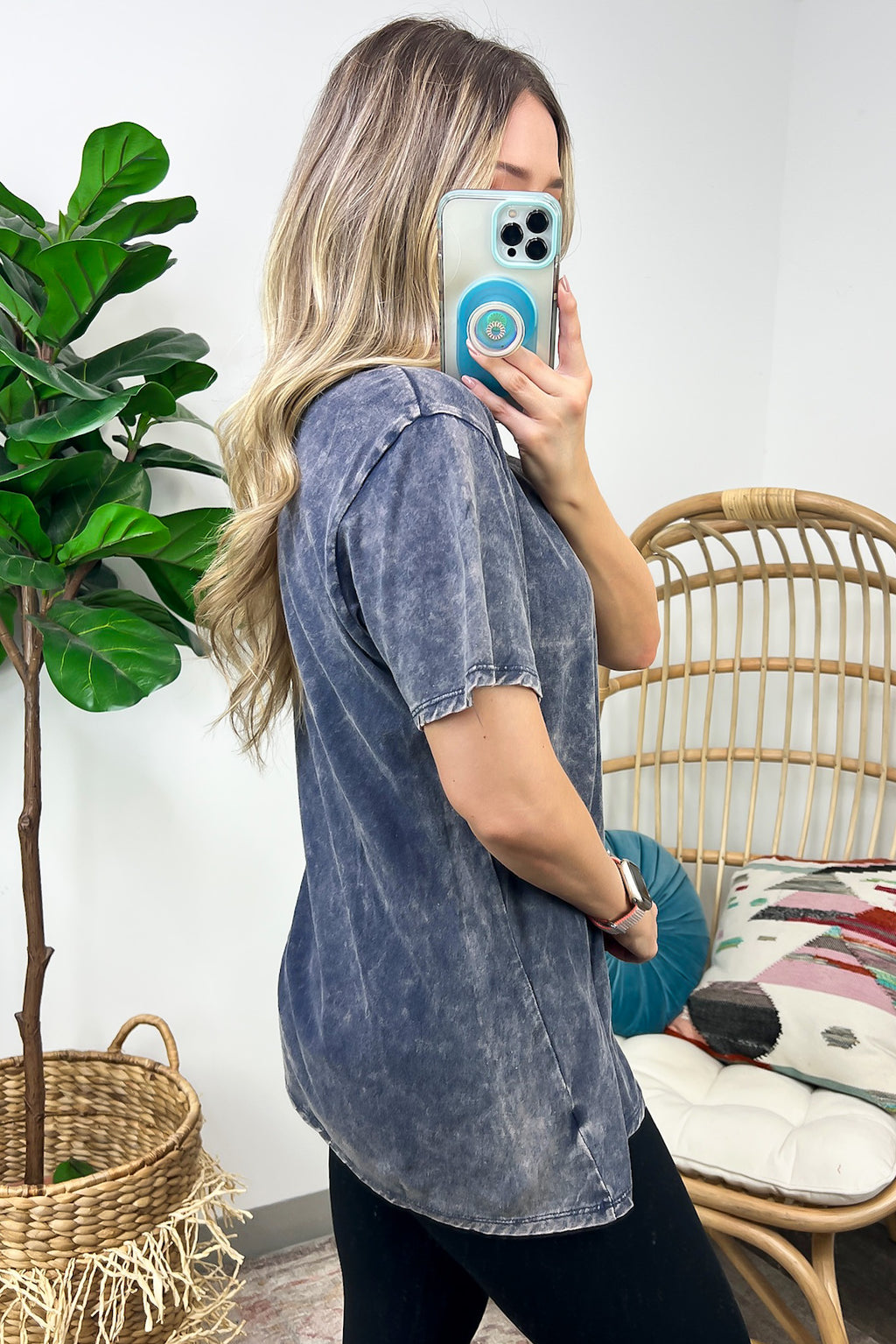  Soliel Acid Wash V-Neck Relaxed Fit Top - BACK IN STOCK - Madison and Mallory